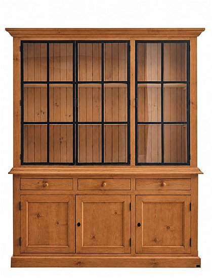 Buffetschrank Naturholz Metalltüren Landhaus, Vitrine Metalltüren, Geschirrschrank Metalltüren Massivholz, Küchenschrank Landhaus, Breite 186 cm