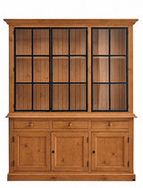 Buffetschrank Naturholz Metalltüren Landhaus, Vitrine Metalltüren, Geschirrschrank Metalltüren Massivholz, Küchenschrank Landhaus, Breite 186 cm