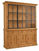 Buffetschrank Naturholz Metalltüren Landhaus, Vitrine Metalltüren, Geschirrschrank Metalltüren Massivholz, Küchenschrank Landhaus, Breite 186 cm