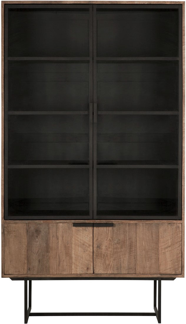 Vitrine Teak-Holz, Geschirrschrank Metall Holz, Breite 120 cm