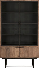 Vitrine Teak-Holz, Geschirrschrank Metall Holz, Breite 120 cm