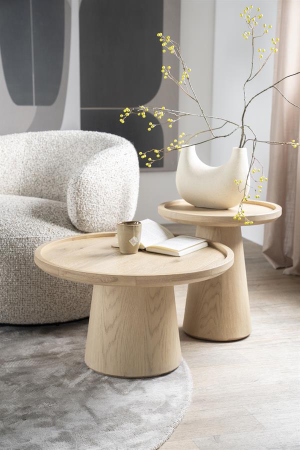 Couchtisch Eiche furniert,  runder Couchtisch Farbe Natur-Eiche, Durchmesser 80 cm