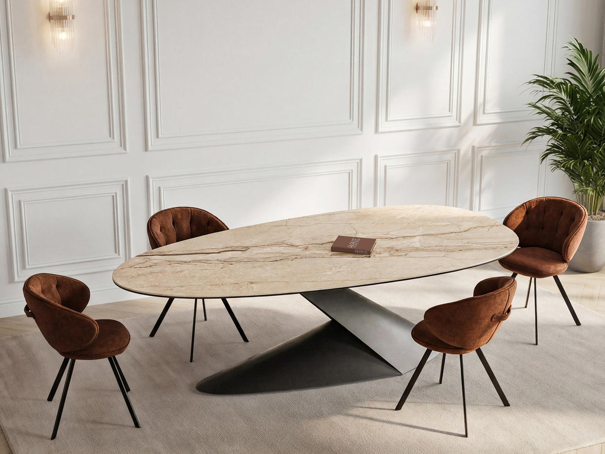 Keramik beige, ovaler Esstisch Keramik-Tischplatte, Tisch beige Keramik, Länge 270 cm