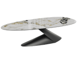 Keramik Gold-weiß, ovaler Esstisch Keramik-Tischplatte, Tisch Gold Marmoroptik Keramik, Länge 270 cm