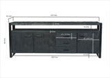 Black metal and wood sideboard, industrial design sideboard, black solid wood dresser, 180 cm wide