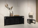 Black metal and wood sideboard, industrial design sideboard, black solid wood dresser, 180 cm wide