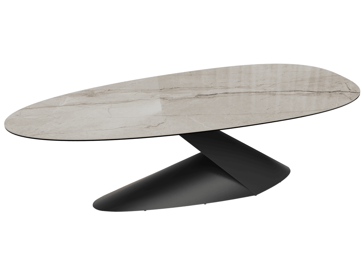 Keramik beige, ovaler Esstisch Keramik-Tischplatte, Tisch beige Keramik, Länge 270 cm