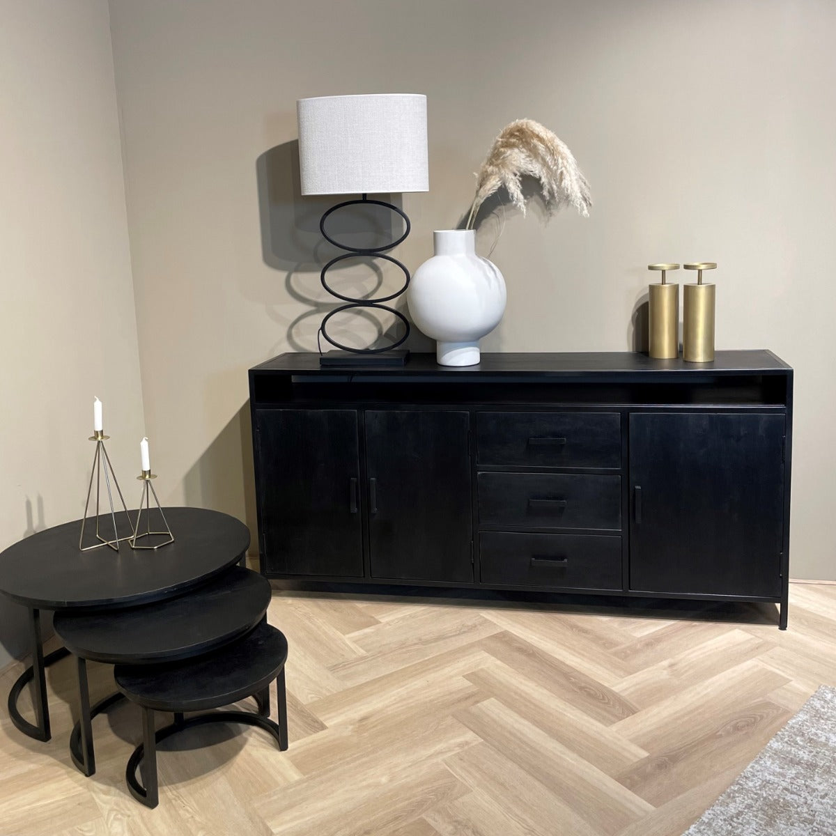 Sideboard black, Buffet black, Cabinet black, Width 180 cm