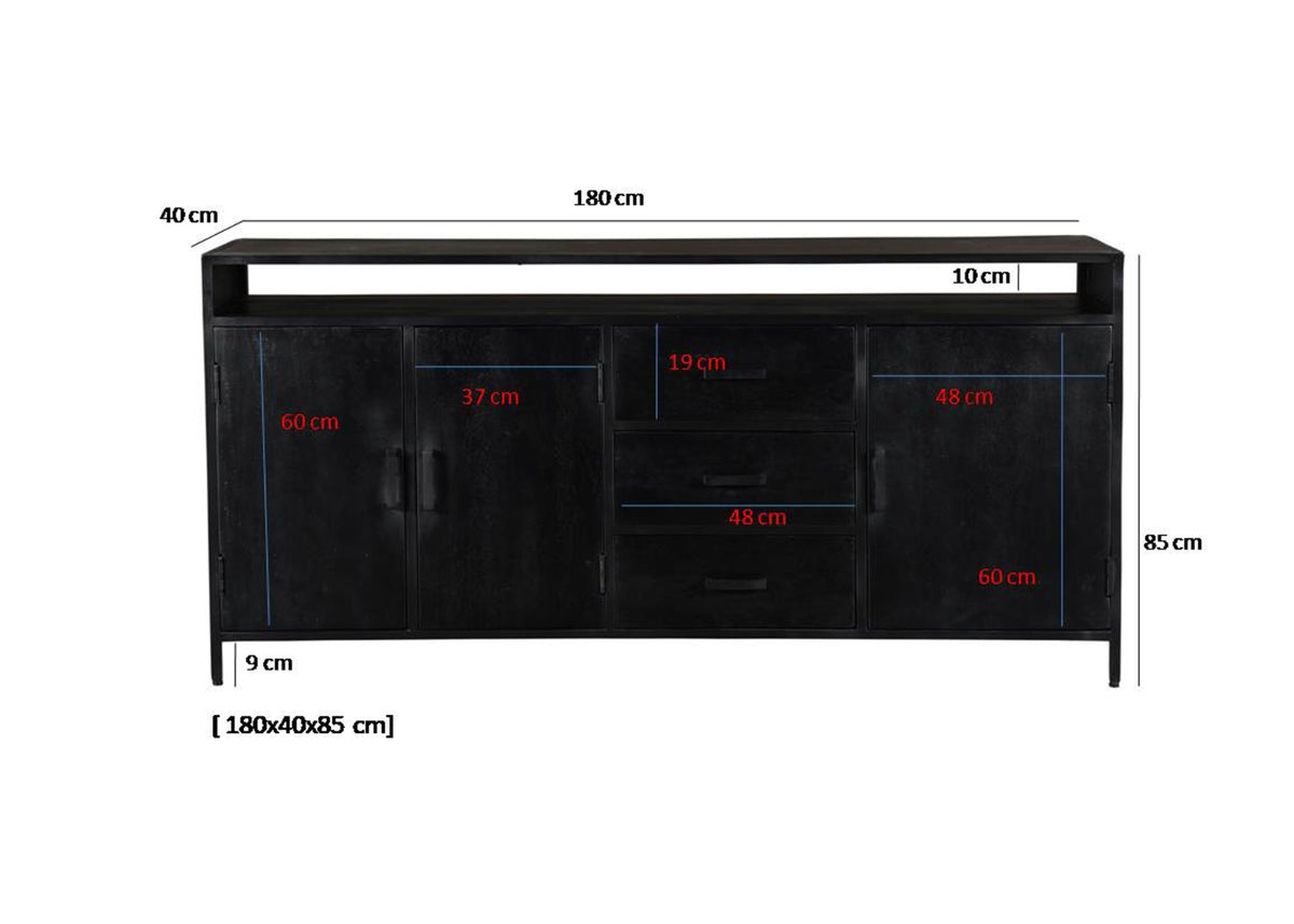 Sideboard black, Buffet black, Cabinet black, Width 180 cm