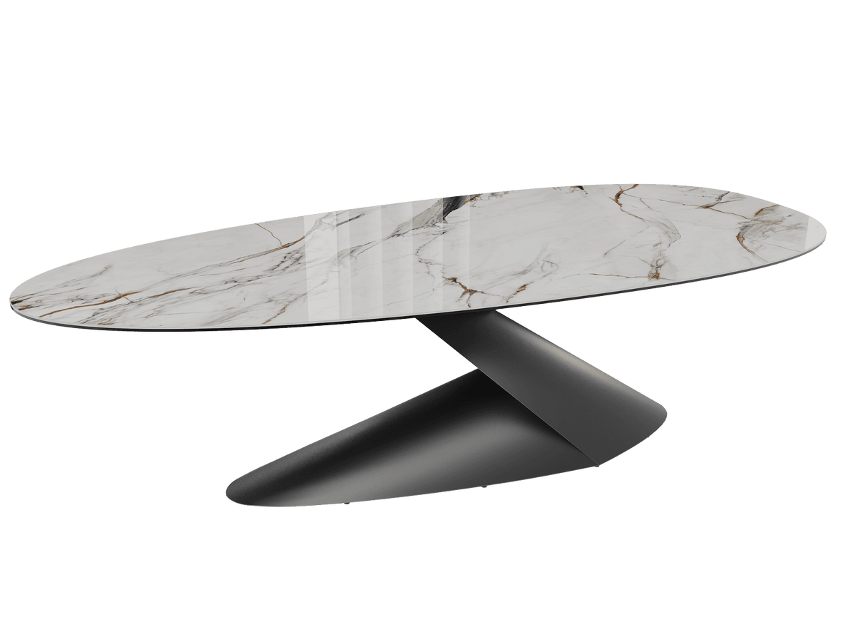 Keramik weiß, ovaler Esstisch Keramik-Tischplatte, Tisch Marmoroptik Keramik, Länge 270 cm