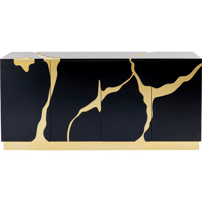 Sideboard schwarz-Gold, Anrichte Gold-schwarz, Breite 165 cm