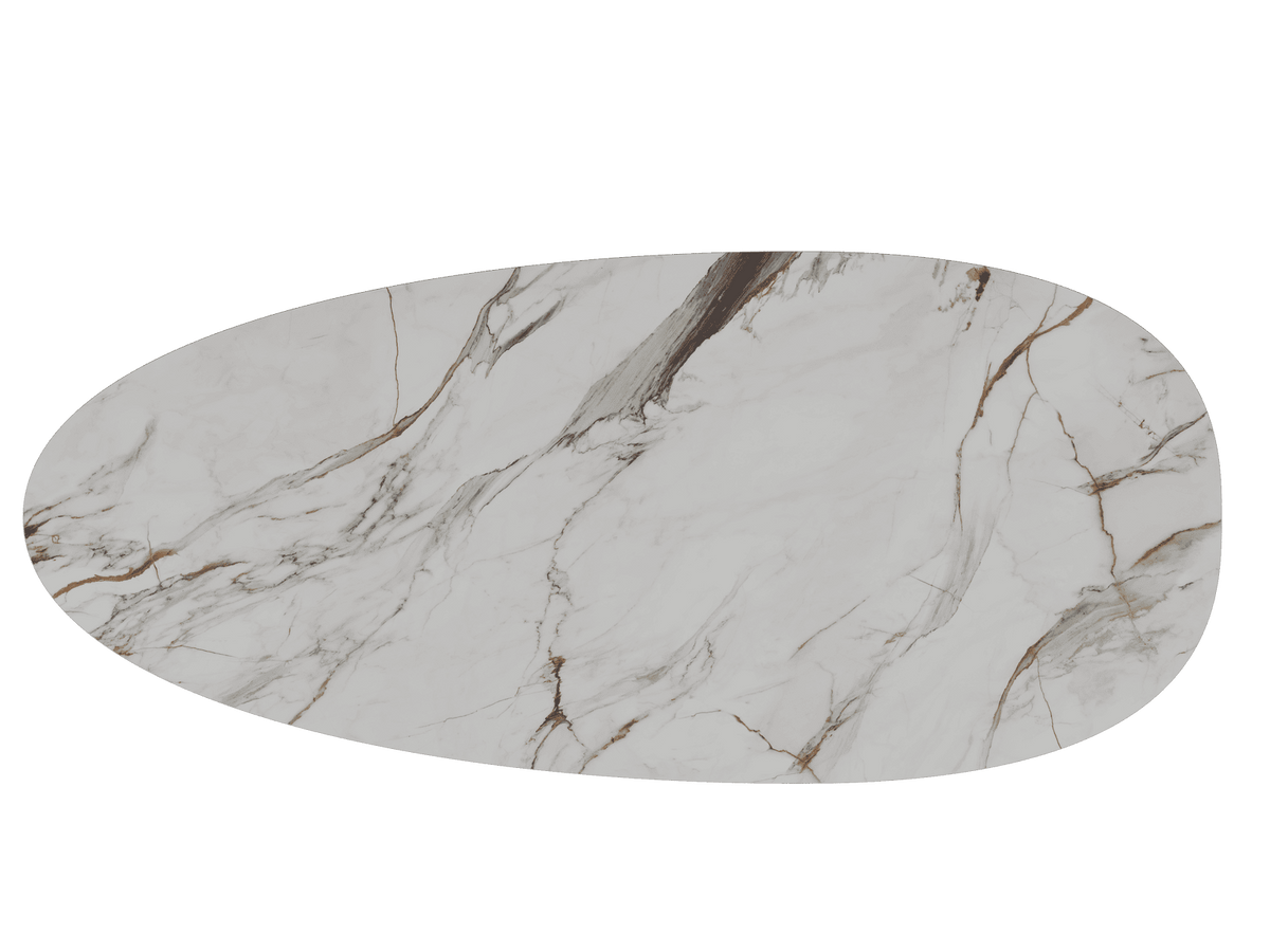 Keramik weiß, ovaler Esstisch Keramik-Tischplatte, Tisch Marmoroptik Keramik, Länge 270 cm