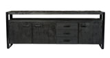 Black metal and wood sideboard, industrial design sideboard, black solid wood dresser, 180 cm wide