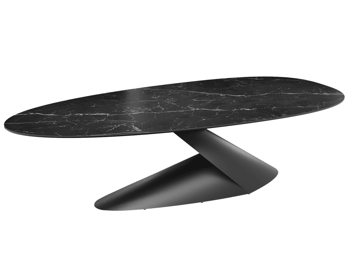 Keramik anthrazit, ovaler Esstisch Keramik-Tischplatte, Tisch anthrazit Marmoroptik Keramik, Länge 270 cm