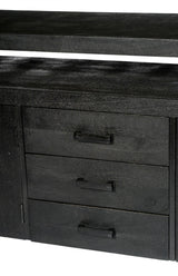 Black metal and wood sideboard, industrial design sideboard, black solid wood dresser, 180 cm wide