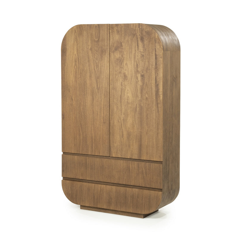 Highboard oval Holz furniert, Schrank mit 2 Schubladen Naturholz-braun, Wohnzimmerschrank oval Holz, Höhe 180 cm