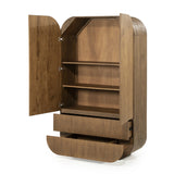Highboard oval Holz furniert, Schrank mit 2 Schubladen Naturholz-braun, Wohnzimmerschrank oval Holz, Höhe 180 cm