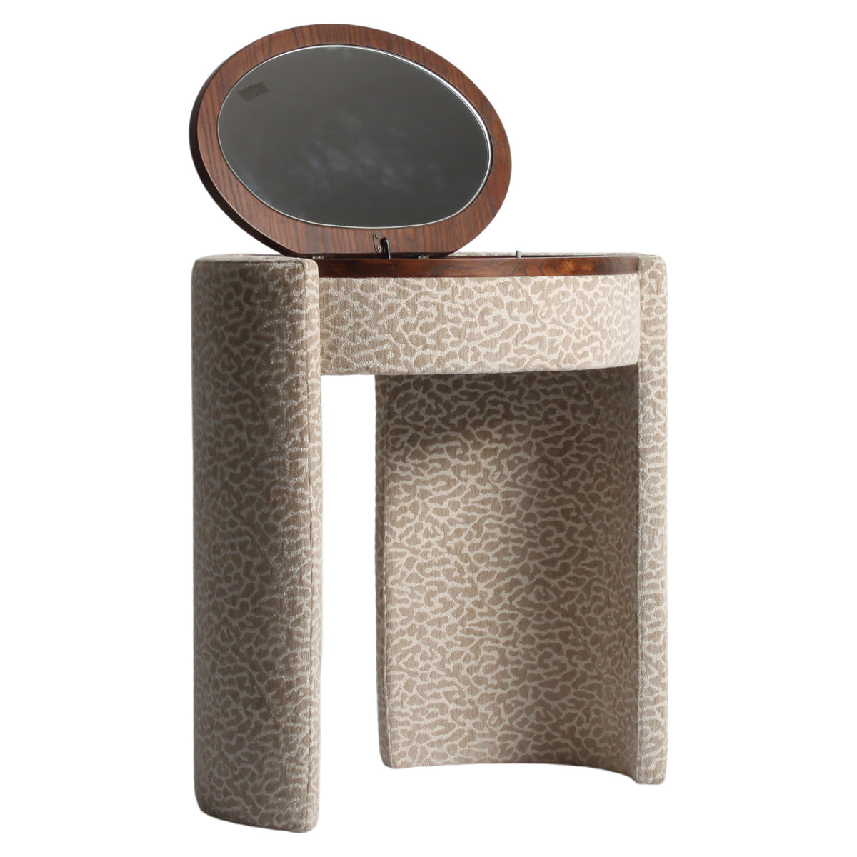 Schminktisch halbrund beige, Schminktisch rund mit Sessel, Breite 73 cm