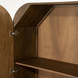 Highboard oval Holz furniert, Schrank mit 2 Schubladen Naturholz-braun, Wohnzimmerschrank oval Holz, Höhe 180 cm