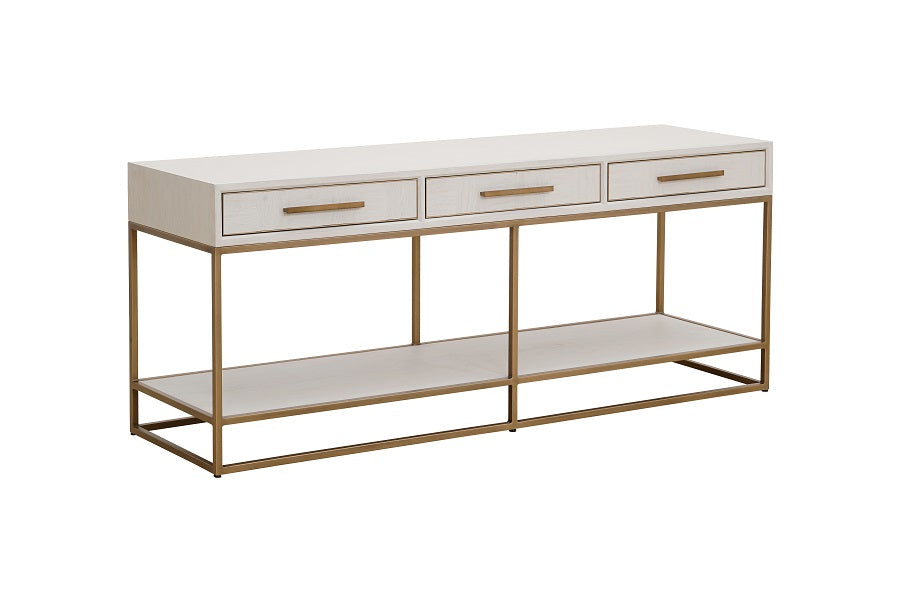 Konsole weiß-Gold Eiche furniert, Wandtisch Gold-weiß Eiche furniert, Länge 200 cm