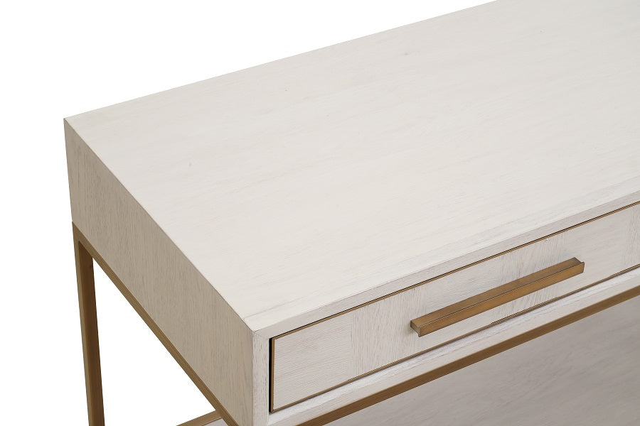 Konsole weiß-Gold Eiche furniert, Wandtisch Gold-weiß Eiche furniert, Länge 200 cm