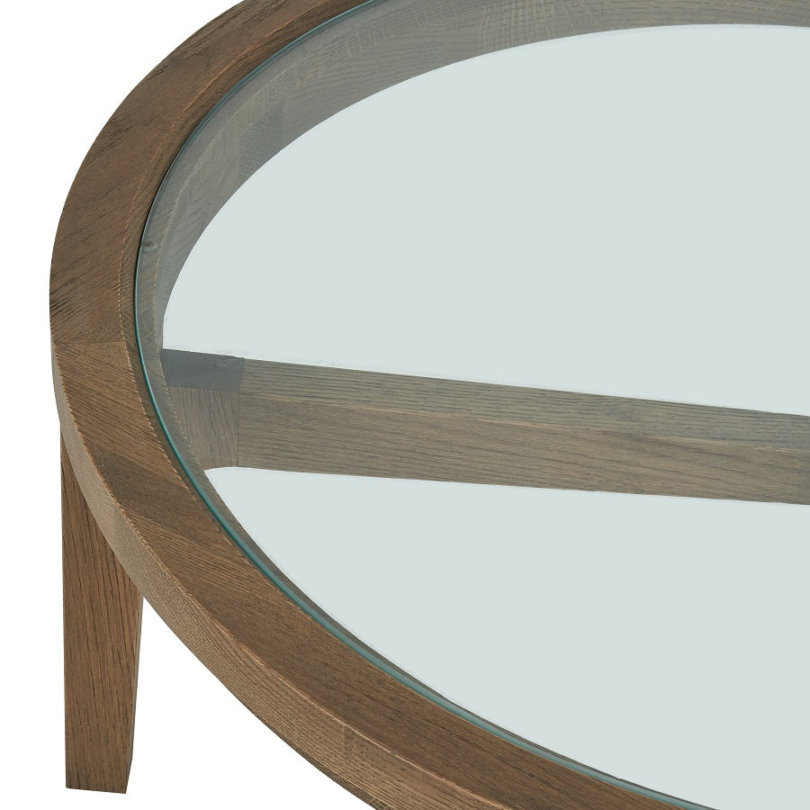 2er Set Couchtisch Holz-Glas rund, runder Couchtisch Glas-Holz, Durchmesser 80-100 cm