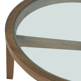 2er Set Couchtisch Holz-Glas rund, runder Couchtisch Glas-Holz, Durchmesser 80-100 cm