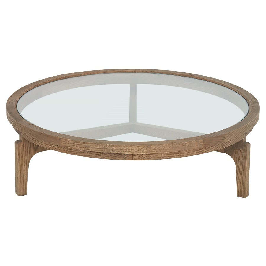 2er Set Couchtisch Holz-Glas rund, runder Couchtisch Glas-Holz, Durchmesser 80-100 cm