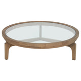 2er Set Couchtisch Holz-Glas rund, runder Couchtisch Glas-Holz, Durchmesser 80-100 cm