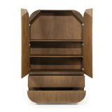 Highboard oval Holz furniert, Schrank mit 2 Schubladen Naturholz-braun, Wohnzimmerschrank oval Holz, Höhe 180 cm