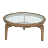 2er Set Couchtisch Holz-Glas rund, runder Couchtisch Glas-Holz, Durchmesser 80-100 cm