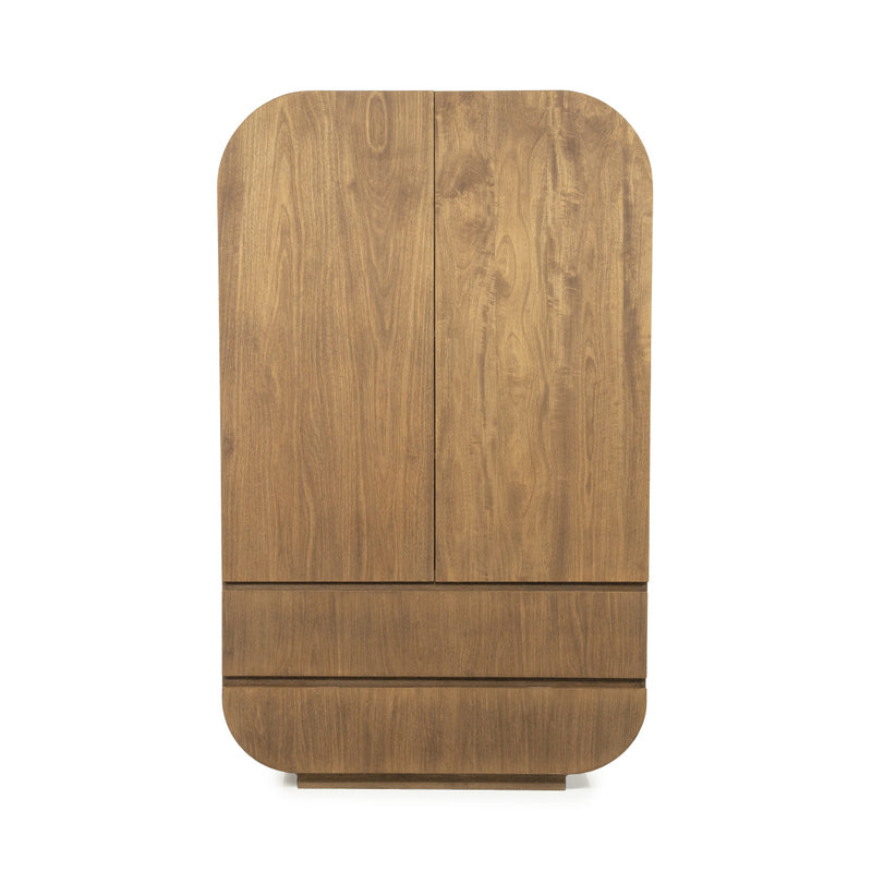 Highboard oval Holz furniert, Schrank mit 2 Schubladen Naturholz-braun, Wohnzimmerschrank oval Holz, Höhe 180 cm