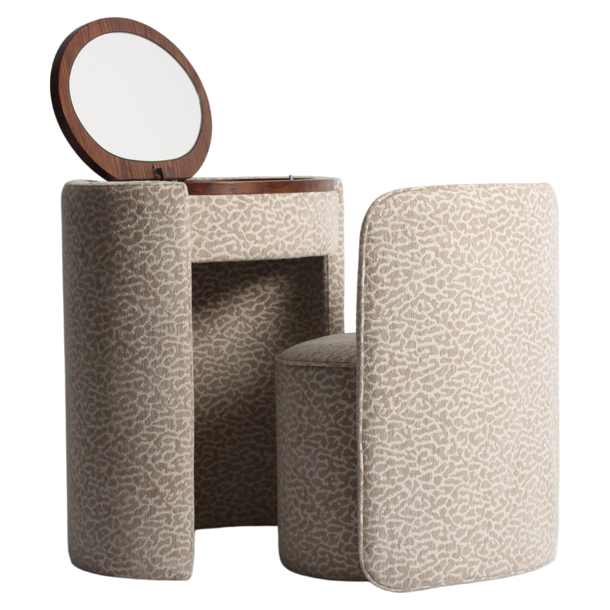 Schminktisch halbrund beige, Schminktisch rund mit Sessel, Breite 73 cm