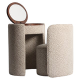 Schminktisch halbrund beige, Schminktisch rund mit Sessel, Breite 73 cm