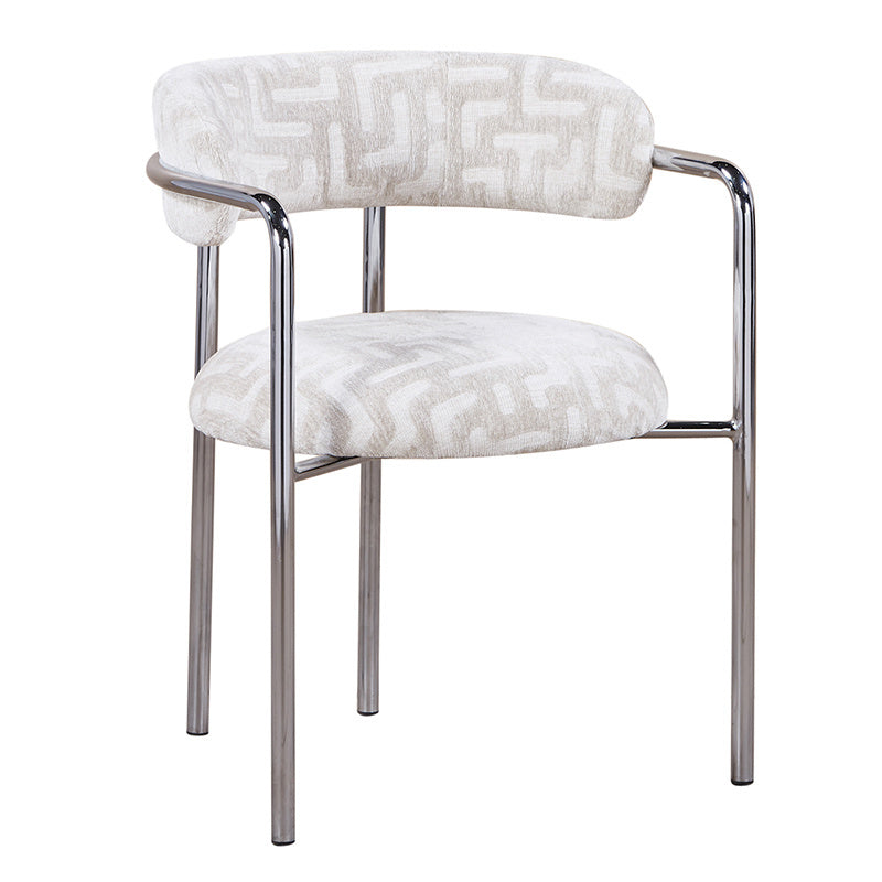 Stuhl beige-Silber,  gepolsterter Esszimmerstuhl Silber-Stuhlbeine Polster beige