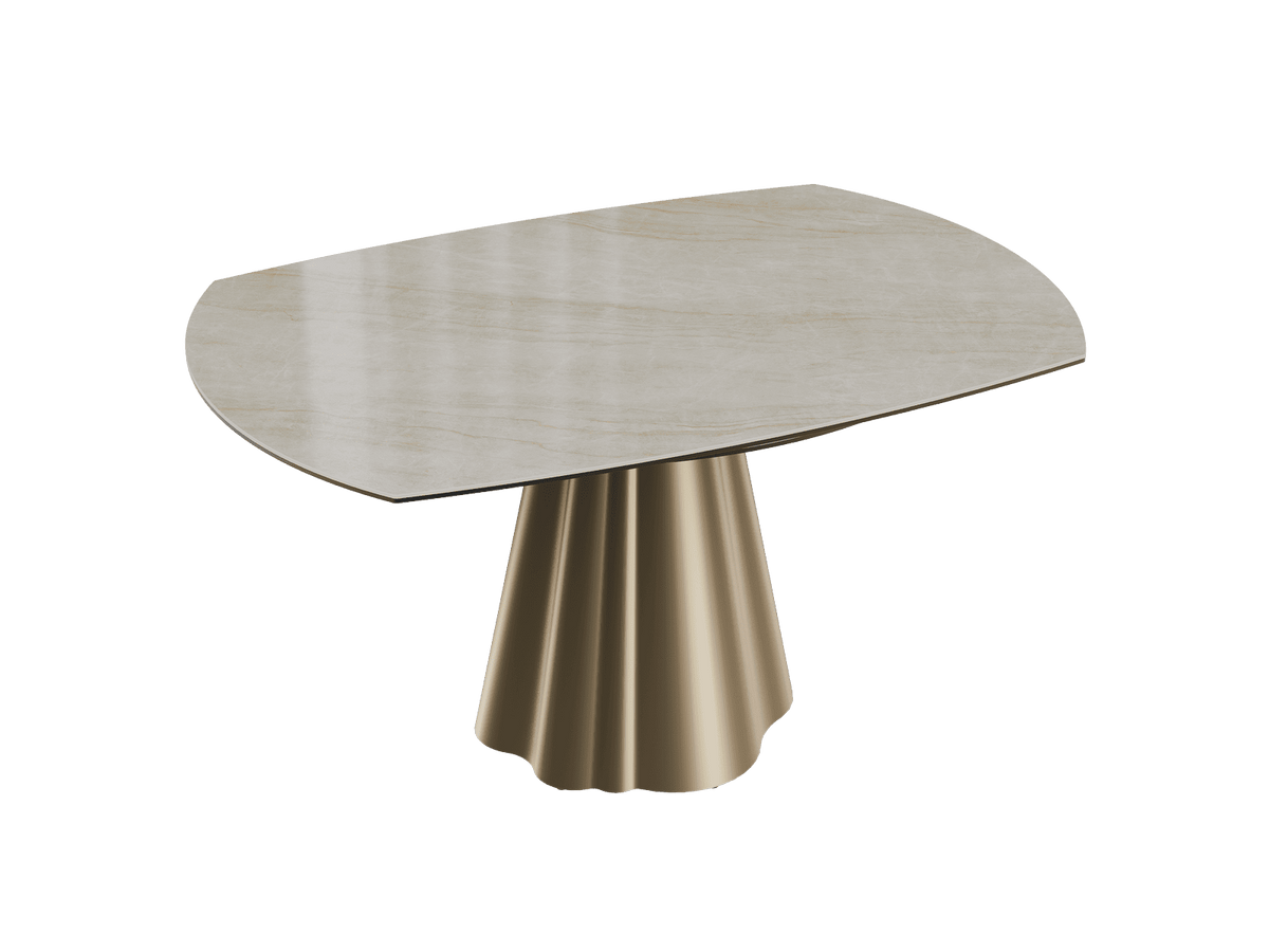 Esstisch beige rund Keramik, Tisch rund Keramik ausziehbar, Esstisch Gold Marmoroptik Durchmesser 150 cm