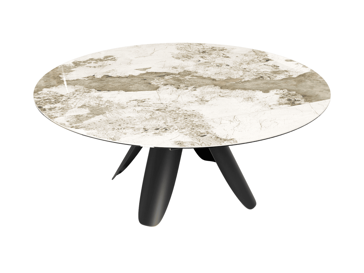 Esstisch weiß-beige rund Keramik, Tisch rund Keramik ausziehbar, Esstisch rund Marmoroptik Durchmesser 190 cm