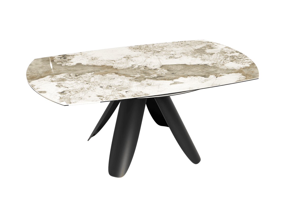 Esstisch weiß-beige rund Keramik, Tisch rund Keramik ausziehbar, Esstisch rund Marmoroptik Durchmesser 190 cm