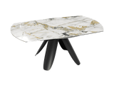 Esstisch weiß-Gold rund Keramik, Tisch rund Keramik ausziehbar, Esstisch rund Marmoroptik, Durchmesser 190 cm