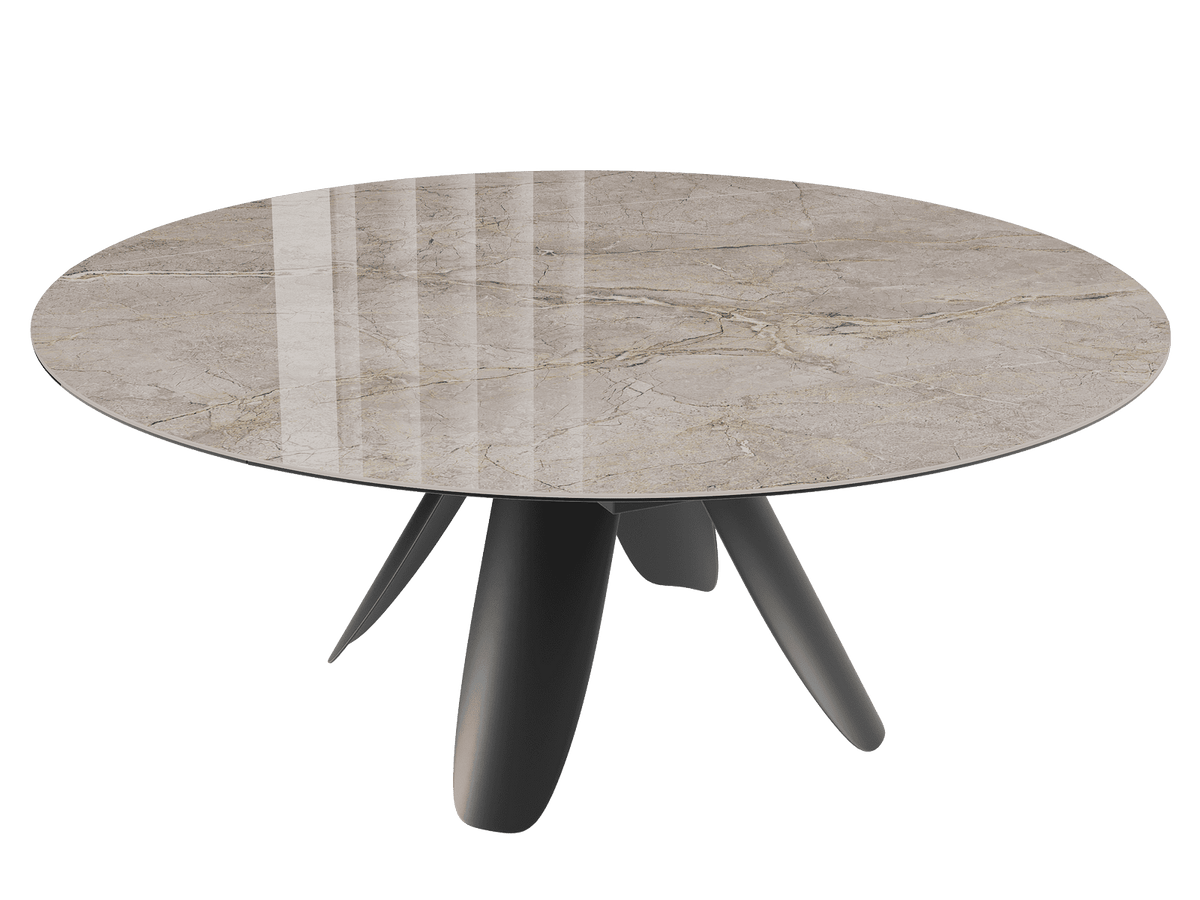 Esstisch taupe rund Keramik, Tisch rund Keramik ausziehbar, Esstisch rund Marmoroptik, Durchmesser 190 cm