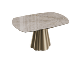 Esstisch beige-taupe rund Keramik, Tisch rund Keramik ausziehbar, Esstisch Gold Marmoroptik Durchmesser 150 cm