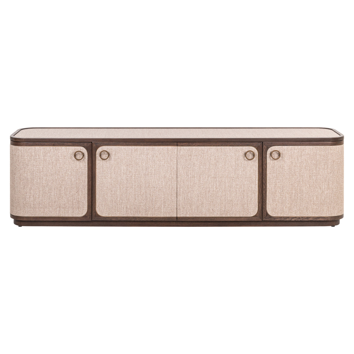 Fernsehschrank braun Textil-Bespannung, Eiche furniert, TV Schrank braun oval, Breite 190 cm