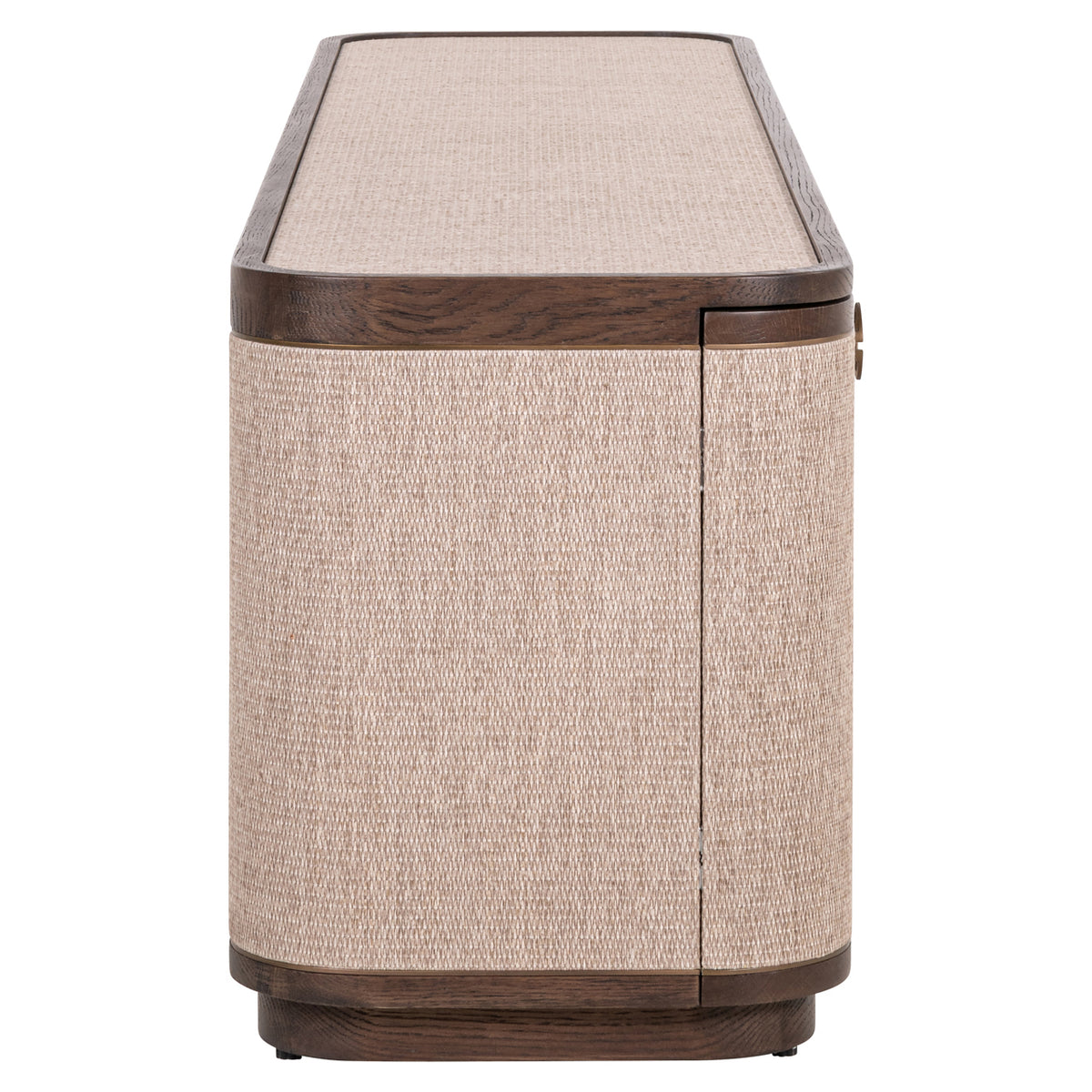 Fernsehschrank braun Textil-Bespannung, Eiche furniert, TV Schrank braun oval, Breite 190 cm