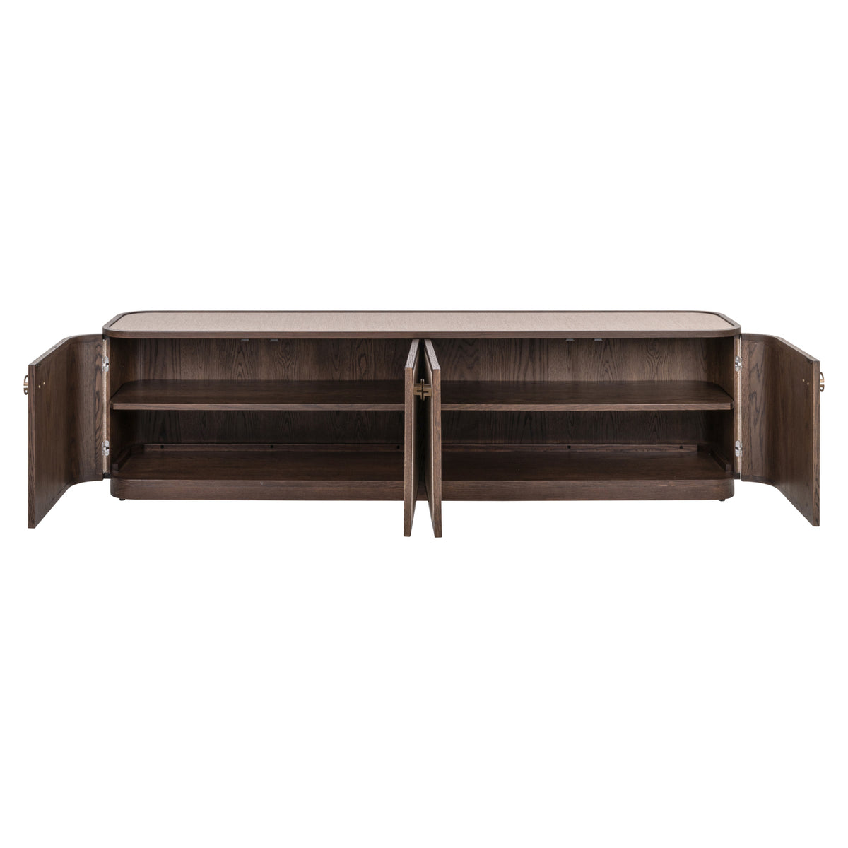 Fernsehschrank braun Textil-Bespannung, Eiche furniert, TV Schrank braun oval, Breite 190 cm