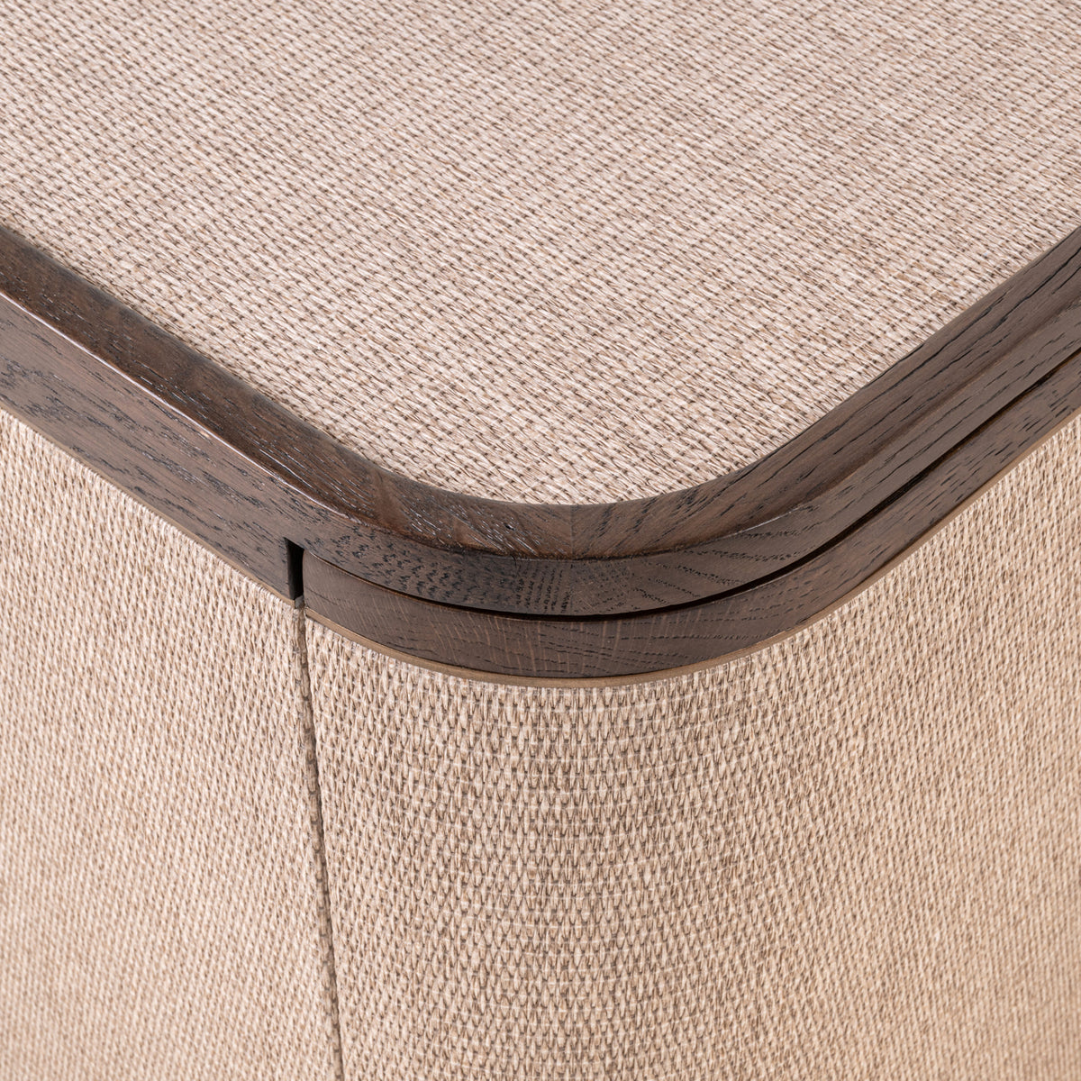 Fernsehschrank braun Textil-Bespannung, Eiche furniert, TV Schrank braun oval, Breite 190 cm