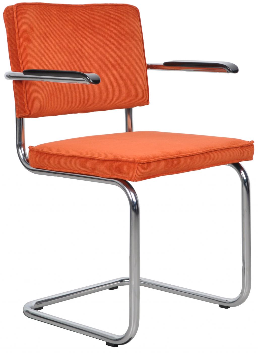 Designerstuhl aus Chrom/Kordgewebe in orange mit Armlehne