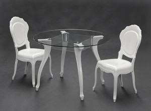 Tisch rund Glas,, Esstisch rund Barock weiß, Tisch Tischplatte Glas, Durchmesser 110 cm