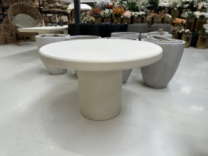Runder Gartentisch weiß-cream, Esstisch weiß rund, Gartentisch rund  Kunststoffbeton cream-weiß, Länge 120 cm