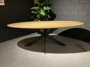 Ovaler Tisch mit Metallgestell, Esstisch oval, Tisch oval Eiche massiv Tischplatte,  Breite 220 cm