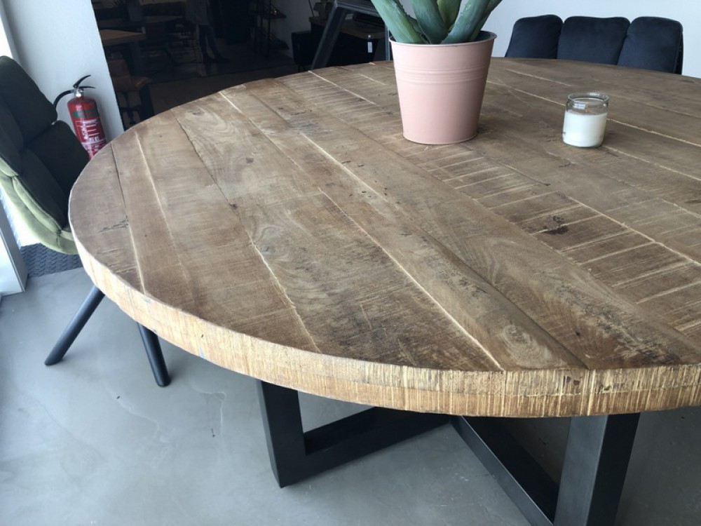Runder Tisch grau - Naturholz, Tisch rund Industrie grau ...